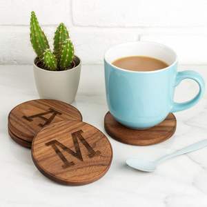 Ensemble de sous-verres en bois de hêtre gravé de fleurs avec support, rond, pour boissons, protection de table, écologique, pour la maison, le bar à café, le restaurant, cadeau - Product Image 5