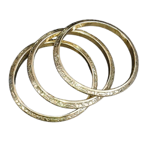 3-Piece Set Vintage Gold Plated Etched Metal Bangles, Indian Ethnic Floral Engraved Brass <b>Bracelets</b>, Luxury <b>Stacking</b> Bangle Set - Product Image 1