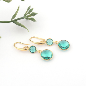 Pendientes de Mujer Chapados en Oro, Forma Redonda, Apatita, Cuarzo, Doble Piedra, Pendientes Colgantes, Joyería de Moda Femenina al por Mayor - Product Image 2