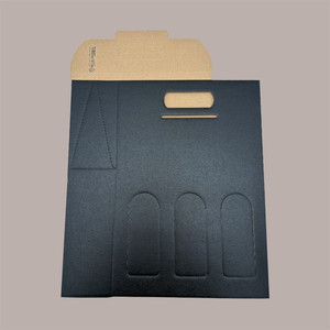 Black Kraft Graphic Cardboard 3-Bottle Case Box Handle UV for 750 ml Oil <b>Wine</b> 270x90H385 mm 10 Pieces 3 Bottle Case Box for 750 - Product Image 3