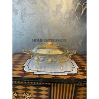 Support de base de haute qualité en métal plaqué or de qualité supérieure avec motifs de feuilles et de fleurs, couvercle supérieur, alimenté au gaz, pour usage en restaurant, capacité de 6 à 9 L