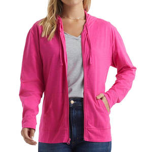 Sudadera con capucha y cremallera de manga larga para mujer Impresión de logotipo personalizado Color Rosa Tallas grandes con cuello con capucha - Product Image 1