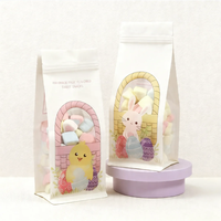 Sachet à soufflet latéral imprimé dessin animé personnalisé avec fenêtre transparente, thermoscellable de qualité alimentaire, à fond plat, pour bonbons et snacks de Pâques