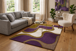 Hand Tufted Woven Modern Abstract Wool/Silk Plush Eco-Friendly Anti-Slip Rug-Purple Green Designer Living Room (Custom Size - Product Image 4