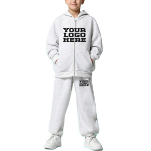 Ensemble de vêtements pour enfants et bébés avec logo personnalisé à impression bouffante Survêtements de jogging pour enfants Sweats à capuche et pantalons de survêtement empilés pour garçons Ensembles de 2 pièces - Product Image 1
