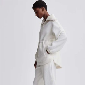 Chaqueta Sherpa de media cremallera para mujer con cuello alto, forro polar suave y cálido para ropa informal de invierno - Product Image 6