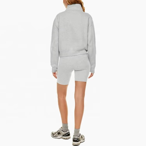 Sudadera de algodón y poliéster con cuello de media cremallera y hombros caídos de calidad superior al por mayor y sudaderas con capucha transpirables antiarrugas para mujer - Product Image 2