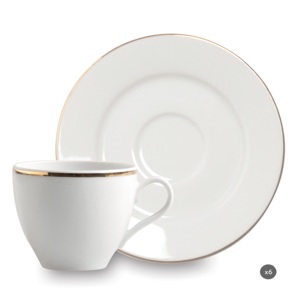 Durable Porcelain Set 6-pcs Round Espresso Coffee Cups w/ Saucers 10 cl (3.38 fl oz) Elegant Luxury Refined Design Gold Excelsa - Product Image 1
