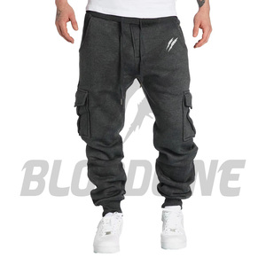 Bloodline International Unisex Gray Canvas Cargo Sweatpants <b>Elastic</b> <b>Waist</b> Drawstring Multiple Pockets Formal Style Quick Dry - Product Image 6