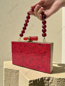 Red Stone Gemstone Panelled <b>Clutch</b> with Crackle Vein Texture Gold Frame Handcrafted Statement Accessory Bag gift her - Product Image 2