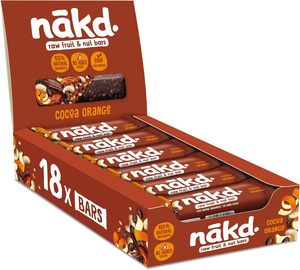 Barres aux fruits et noix naturelles Nakd' Cacao Orange - Vegan - Sans gluten - Collation saine, 35 g (lot de 18) - Product Image 1