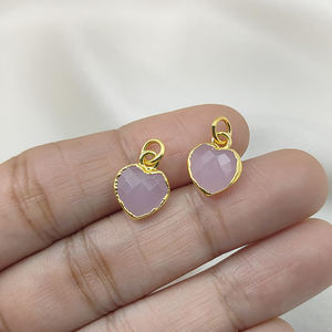 Gold Electroplated Pink Chalcedony Heart Pendant Charm DIY Jewelry Making for Christian - Product Image 1