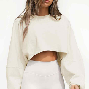 Jersey personalizado para mujer, ropa de calle, Sudadera de cuello redondo con logotipo bordado recortado para Yoga, gimnasio, entrenamiento, sudadera para mujer - Product Image 1