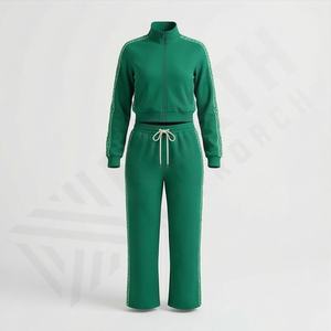 ชุดเซ็ตแทรคสูทผู้หญิง 2 ชิ้น เสื้อแจ็คเก็ตครอปซิปผ้าฝ้ายพรีเมียม 100% สำหรับฤดูหนาว กางเกงทรงหลวม แฟชั่นสตรีทแวร์มีฮู้ด - Product Image 1