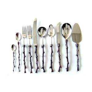 Fabriqué à la main de qualité supérieure design argent poli miroir avec poignée rustique ramifiée brindille ensemble de couverts en métal vente d'usine indienne - Product Image 1