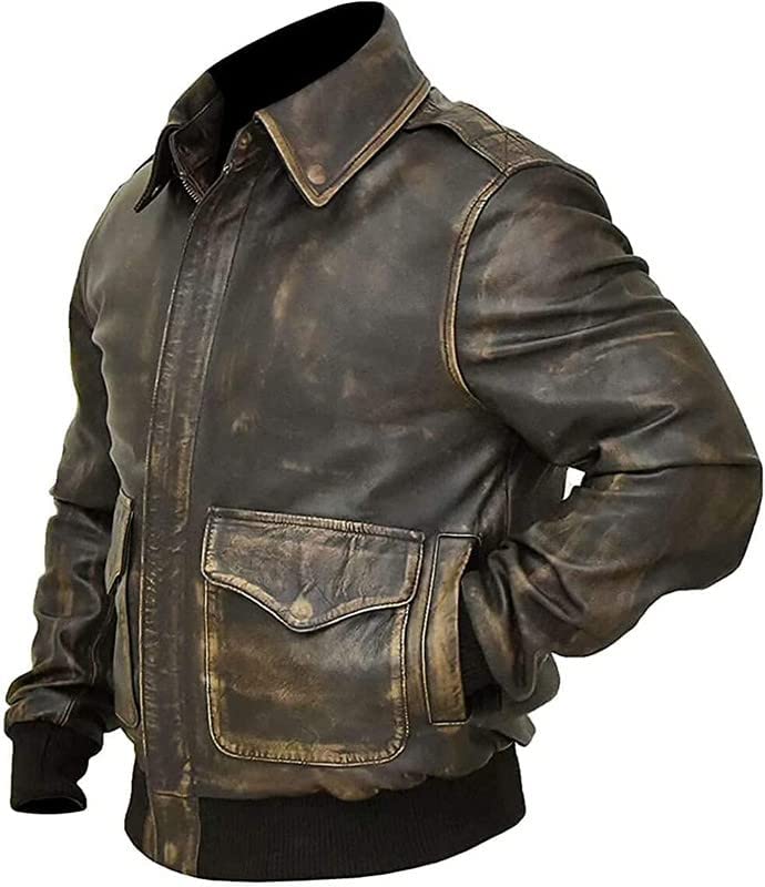 Wholesale Vintage G1 Distressed Brown Cowhide Leather Aviator Bomber Flight Men Jacket