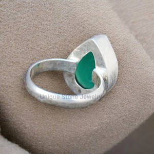 Handmade 925 Sterling <b>Silver</b> <b>Ring</b> with Natural Green Onyx Gemstone 18K Gold Diamond Bezel Setting <b>Statement</b> Jewelry for Women - Product Image 5