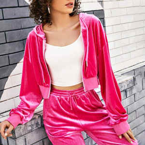 promotionNew Custom Design Activewear Sports <b>Women</b> Cotton Velour Cropped Zipper Hoodie Crop Top Hoodie Sweat <b>Velvet</b> <b>tracksuit</b> - Product Image 2