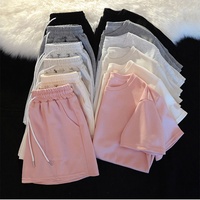 Ensemble deux pièces décontracté pour femme, coupe ajustée, 100 % coton molletonné, écologique, respirant, anti-boulochage, short et t-shirt, grandes tailles
