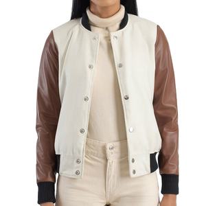 Veste universitaire MOVA TEXTILES pour femmes, veste universitaire tendance pour lycéennes, blanche et marron, vestes de baseball fantaisie tendance - Product Image 6