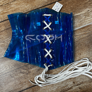 COSH CORSET Corset transparent bleu en vinyle PVC sous-poitrine, serre-taille, corset Waspie, fournisseur de corsets personnalisés OEM/ODM - Product Image 4