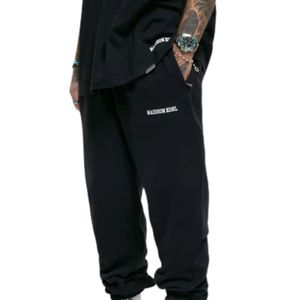 Pantalon de jogging noir universitaire à revers, 100 % coton molletonné, coupe décontractée, style streetwear, imprimé sérigraphié, poche arrière zippée, imperméable - Product Image 6