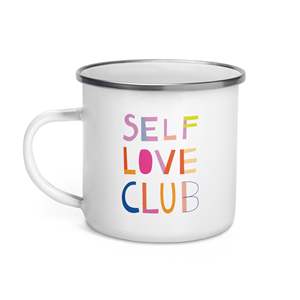 Mug en émail fait main léger et robuste, design rétro coloré avec motif « Self-Love », produit en poterie et émail – Collection Club de l'Amour-Soi - Product Image 2