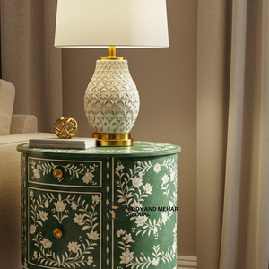 Mesita de Noche Moderna y Ecológica con Incrustaciones de Hueso Floral Verde, Tres Cajones, Suministro Mundial - Product Image 5