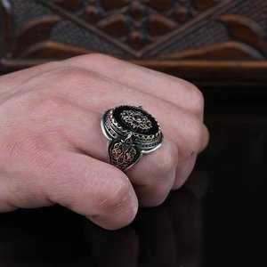 แหวนเงินสเตอร์ลิงแท้925แท้หินโอนิกซ์แท้ผลิตด้วยมือสไตล์วินเทจรุ่นหรูหราและทันสมัย - Product Image 2