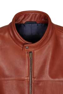 100% Genuine High Quality Custom Leather <b>Jacket</b> with Stand Collar Breathable Satin Fabric <b>Biker</b> Style OEM Wholesale - Product Image 2
