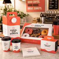 Ensemble d'emballages de boulangerie personnalisés AT PACK avec boîtes à beignets, gobelets à café et cartons pour boissons, solution d'emballage alimentaire de marque pour café
