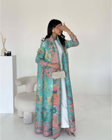 Nouvelle Robe Kaftan Abaya Thobe Thawb en Polyester à Manches Longues, Taille Unique, Motif Floral Peint, Longueur Cheville, Idéale pour la Plage - Collection 2026