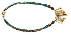 Collar con colgante de abanico dorado, cadena de cuentas, joyería llamativa, estilo bohemio vintage, de latón y aleación, hecho a mano para mujer - Product Image 4