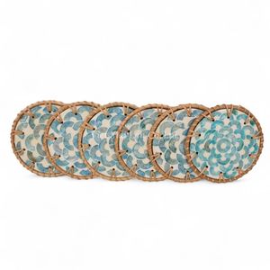 แผ่นรองแก้วทำมือจากเปลือกหอยมุก ขอบหวายธรรมชาติ สำหรับเสิร์ฟชา กาแฟ และตกแต่งโต๊ะภายใน - Product Image 5