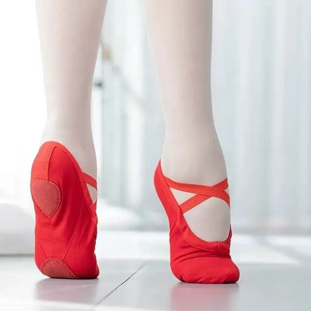 Pabrik grosir gadis kanvas lembut bawah desain sepatu balet sepatu tari sepatu sandal balet