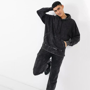 Ensemble sweat à capuche pantalon de survêtement évasé vintage pour homme Survêtement streetwear 3D lavé à l'acide avec fermeture éclair pour l'automne - Product Image 4