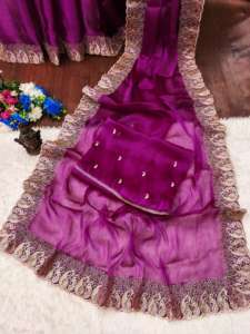 Nouvelle arrivée doux Burbury soie avec broderie travail Saree femme fabricant de mode et fournisseur de Surat - Product Image 5