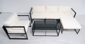 Salon en rotin PE 5 places de style chaud Mobilier de jardin de qualité supérieure avec revêtement en poudre d'acier pour l'extérieur dans les appartements et villas - Product Image 2