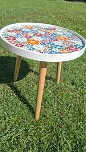 Mesa auxiliar de mosaico deslumbrante: Arte iridiscente-mesa de centro azul-mesa auxiliar-Decoración de sala de estar-regalo - Product Image 3