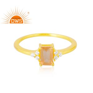 แหวนพลอยซิทรีนธรรมชาติชุบทอง18k 925เงินสเตอร์ลิง18k และอัญมณีซีแซดผู้ผลิตเครื่องประดับชั้นดี - Product Image 3