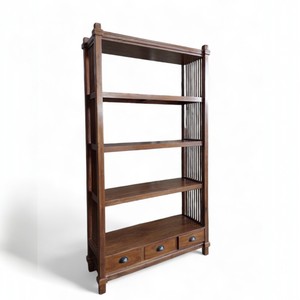 Elegant Contemporary 3-Drawer <b>Solid</b> <b>Wood</b> Bookshelf Antique Design for Home Office Living Room Kitchen Bedroom School Furniture - Product Image 3