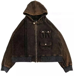 Vente flash : sweat-shirts pour hommes en coton délavé à l'acide, sweat-shirts pour hommes en coton délavé à l'acide brun foncé, chauds, durables, style streetwear rétro, services OEM - Product Image 4