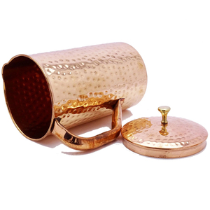 Wedding Tabletop Usage Drinking Water Container <b>Copper</b> <b>Jug</b> Smooth Surface Hammered Design With Lid Brass Knob Home Tabletop Deco - Product Image 6