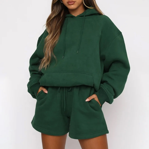 Conjunto de Sudadera con Capucha y Pantalones Cortos para Mujer, Fabricación al por Mayor, 100% Algodón, Ligero, Transpirable, Ecológico, Logotipo Personalizado - Product Image 4