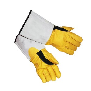 Venta al por mayor guantes de soldadura TIG manga larga y puño ajustable seguridad y guantes de soldadura TIG Premium duraderos piel de cabra y cuero de vaca - Product Image 1