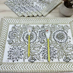 Jaipur hecho a mano 100% algodón manteles individuales bloque tradicional impreso comedor manteles individuales étnico indio algodón comedor esteras - Product Image 1