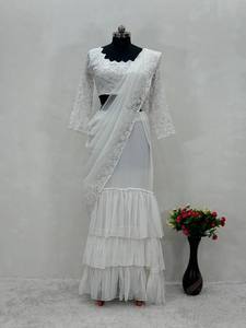Designer Wedding Wear Ruffle Lehenga With Heavy <b>Embroidery</b> Work - Product Image 3