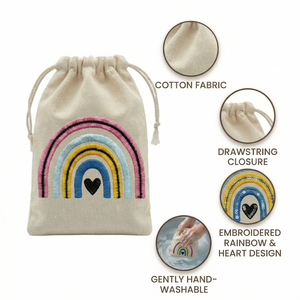 Organic Cotton <b>Drawstring</b> <b>Pouch</b> Bag with Rainbow Embroidery Screen Printed for Bracelets Watches Crafts or Promotions - Product Image 6