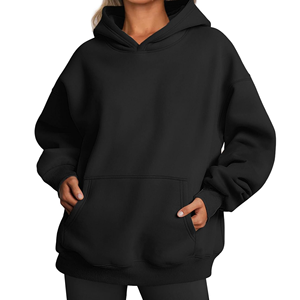 <b>Women</b> <b>Black</b> Oversized <b>Hoodie</b> Cotton Fleece Pullover Sweatshirt with Kangaroo Pocket - Product Image 1