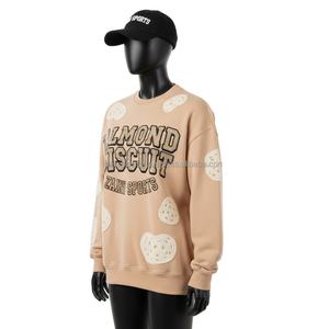 Sweat-shirt pour femme en molleton de coton 330GSM, broderie biscuit, couleur beige, option logo personnalisé, sweat-shirts respirants pour femme - Product Image 4